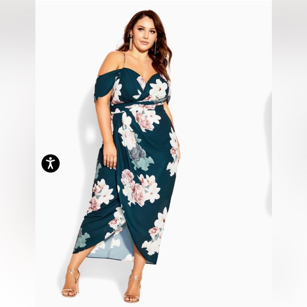 City Chic Emerald Floral Maxi Dress Size 24